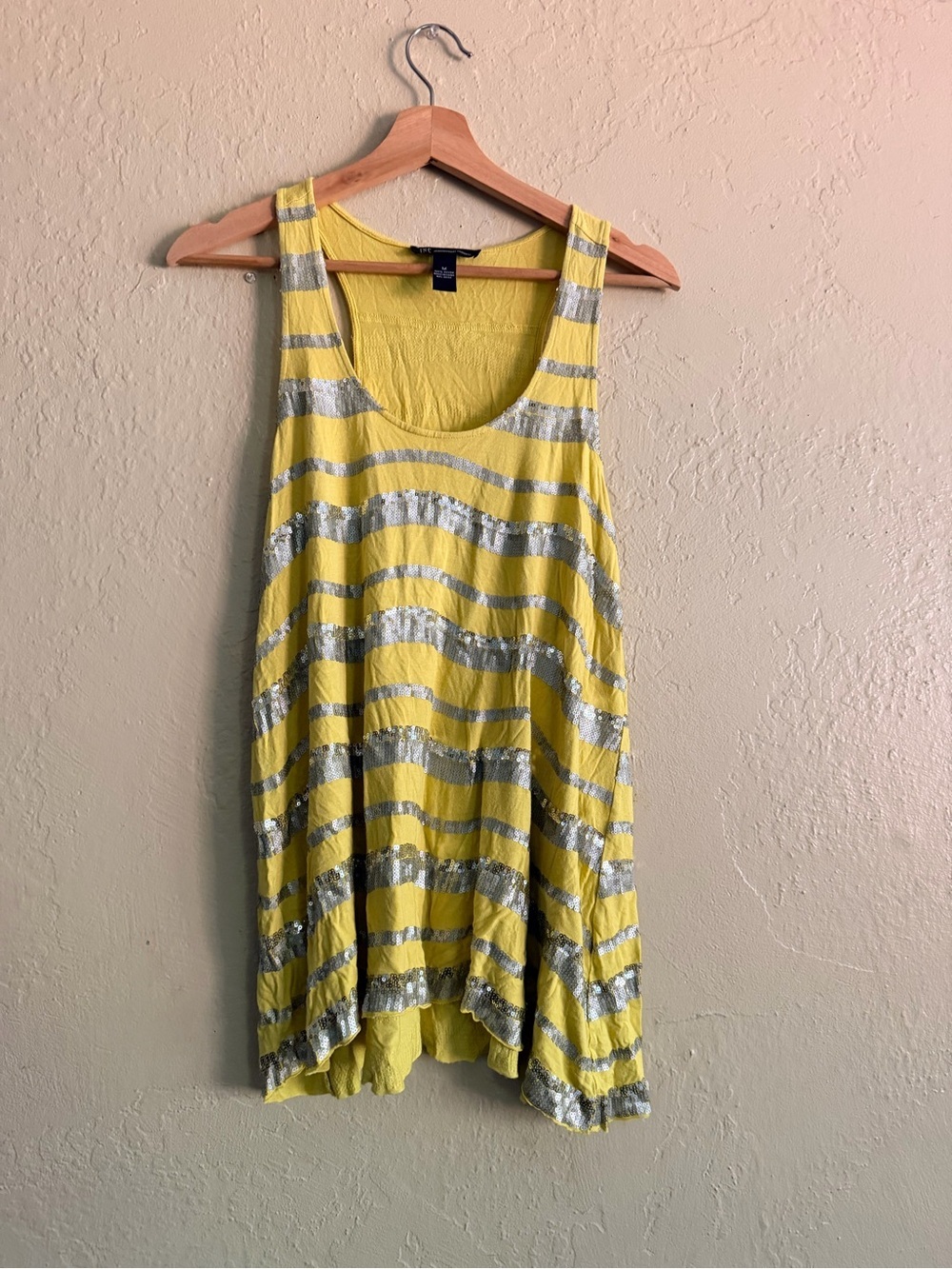 INC International Concepts Yellow and Silver Sequin Stripe Tank Top
